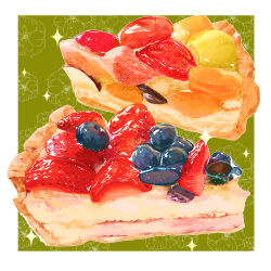  absurdres berry blueberry food food_focus fruit fruit_tart highres no_humans original still_life strawberry strawberry_slice takisou_sou tart_(food) 