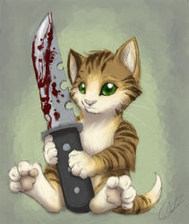 blood cat green_eyes knife solo rating:Questionable score:6 user:twilight_jester