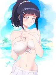  1girl aetherion bikini breasts cleavage hyuuga_hinata large_breasts looking_at_viewer naruto_(series) naruto_shippuuden navel palm_tree ponytail purple_eyes scrunchie shy skirt solo sweat swimsuit tagme tree white_bikini white_scrunchie white_skirt  rating:Questionable score:79 user:6h_big_guy
