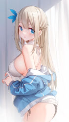  1girl ass backless_dress backless_outfit bison_cangshu black_panties blonde_hair blue_eyes braid breasts commentary dress feather_hair_ornament feathers french_braid from_side hair_ornament highres large_breasts lexington_(warship_girls_r) long_hair panties ribbed_dress ribbed_sweater sideboob sleeveless sleeveless_sweater solo standing sweater sweater_dress symbol-only_commentary turtleneck turtleneck_sweater underwear very_long_hair warship_girls_r white_sweater  rating:Sensitive score:7 user:danbooru