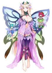  &gt;:) 3girls :d ahoge aqua_hair bare_shoulders barefoot blonde_hair blue_eyes blue_leotard blunt_bangs blush braid breasts center_opening cleavage cleavage_cutout clenched_hand closed_mouth clothing_cutout covered_navel criss-cross_halter cross-laced_clothes detached_sleeves dress elbow_gloves eyebrows fairy fairy_(monster_girl_encyclopedia) fairy_wings feet flat_chest flower flying french_braid full_body gem gloves groin hair_flower hair_ornament half-closed_eyes halterneck hand_on_own_hip hand_up heart heart_cutout high_ponytail highres horns kenkou_cross large_breasts leaf leg_lift leg_up leotard light_smile long_hair long_sleeves looking_at_viewer mini_person minigirl monster_girl monster_girl_encyclopedia monster_girl_encyclopedia_ii multicolored_wings multiple_girls navel no_panties official_art open_clothes open_dress open_mouth orange_eyes parted_bangs pink_hair pixie_(monster_girl_encyclopedia) pointy_ears ponytail purple_dress purple_eyes purple_gemstone purple_legwear see-through short_hair side_slit sidelocks simple_background size_difference skirt_hold smile standing strapless strapless_leotard thigh_gap thighhighs titania_(monster_girl_encyclopedia) toeless_legwear turtleneck v-shaped_eyebrows very_long_hair white_background wings zettai_ryouiki  rating:Questionable score:296 user:danbooru