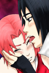  blush carapau haruno_sakura licking naruto naruto_(series) uchiha_sasuke  rating:Questionable score:9 user:Hoer