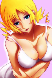  1girl allsake atlus blonde_hair blue_eyes breasts catherine catherine_(game) cleavage crossed_arms dress drill_hair female_focus gradient_background large_breasts long_hair open_mouth solo twin_drills twintails 