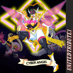  angewomon breasts digimon fusion highres mask mega_man_battle_network roll.exe_(mega_man) wings 