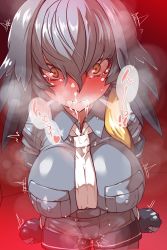 10s 1girl arms_at_sides black_gloves black_hair blush bodystocking breast_pocket breasts clenched_hands closed_mouth collared_shirt covered_erect_nipples cowboy_shot cum cum_in_mouth drooling fingerless_gloves gloves grey_hair grey_shirt grey_shorts highres kemono_friends large_breasts leaning_forward long_hair looking_at_viewer low_ponytail multicolored_hair necktie orange_hair pocket shirt shoebill_(kemono_friends) shorts side_ponytail solo sweat tears trembling wanaata white_necktie wide-eyed yellow_eyes rating:Explicit score:41 user:danbooru