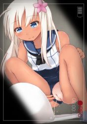 10s 1girl 2015 ass female_focus highres kantai_collection mumumumu peeing pussy recording ro-500_(kancolle) shiny_skin solo squat_toilet squatting uncensored rating:Explicit score:48 user:Domestic_Importer
