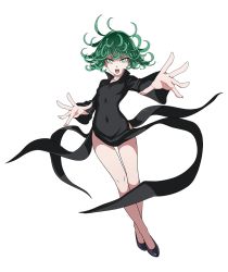 1girl bare_legs black_dress breasts covered_navel curly_hair dress female_focus full_body green_eyes green_hair high_heels highleg matching_hair/eyes official_art one-punch_man pelvic_curtain serious shiny_skin short_hair simple_background small_breasts solo tatsumaki thick_thighs thighs white_background rating:Questionable score:24 user:drkilljoy282