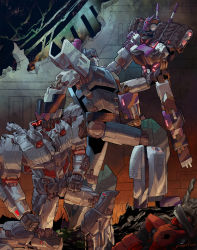  badge damaged decepticon glowing glowing_eyes highres injury insignia mecha megatron no_humans overlord_(transformers) red_eyes robot science_fiction tarn the_transformers_(idw) transformers trunchbull 