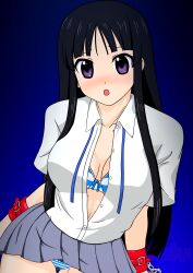  1girl akiyama_mio black_hair blush highres k-on! long_hair solo striped  rating:Questionable score:4 user:nikgtasa