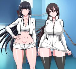  2girls breasts cleavage highres kimura_naoki large_breasts long_hair looking_at_viewer midriff multiple_girls 