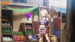  animated anime_screenshot arche_(farmagia) blonde_hair bouncing_breasts braid breasts cleavage collarbone elbow_gloves farmagia gloves large_breasts long_hair midriff navel screencap shoulder_blades suspenders tagme twin_braids video 