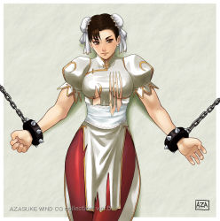 azasuke bracelet capcom chained chain chun-li double_bun highres jewelry spiked_bracelet spikes street_fighter torn_clothes rating:Explicit score:2 user:Anonymous