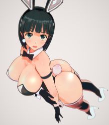 1145ryou_cm3d2 1girl 3d animal_ears armband ass bare_shoulders black_bow black_bowtie black_eyes black_gloves black_hair black_leotard black_thighhighs bob_cut bow bowtie breasts cleavage collarbone detached_collar earrings fake_animal_ears fake_tail full_body gloves hair_ornament high_heels highleg highleg_leotard highres huge_ass jewelry kirigaya_suguha large_breasts leotard looking_at_viewer looking_up medium_hair nervous open_mouth playboy_bunny rabbit_ears rabbit_tail simple_background solo standing strapless strapless_leotard sweat sweatdrop sword_art_online tail thick_thighs thighhighs thighs white_background white_footwear wrist_cuffs rating:Sensitive score:128 user:danbooru