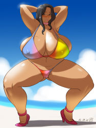  1girl bikini blush breasts doomcomic glasses highres huge_breasts nipples_through_clothes plump swimsuit  rating:Explicit score:55 user:bfire227