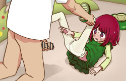  1boy 1girl age_difference aged_down arima_kana arm_at_side bar_censor blush bob_cut censored clothes_lift confused dot_nose full_body green_footwear green_shirt green_skirt hetero imminent_penetration imminent_rape imminent_vaginal knntwdesu leg_up loli long_sleeves looking_at_penis male_masturbation masturbation matching_hair/eyes medium_hair nervous nervous_sweating nose_blush open_mouth oshi_no_ko outstretched_arm panties panties_under_pantyhose pantyhose penis piledriver_(sex) red_eyes red_hair scared shirt shoes skirt skirt_lift solo_focus spread_legs sweat underwear white_panties white_pantyhose 