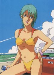  bikini four_murasame green_hair gundam short_hair swimsuit zeta_gundam  rating:Sensitive score:11 user:Taicho