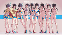 1girl ass asymmetrical_footwear back blue_panties blunt_bangs bra breasts character_name cleft_of_venus coat copyright_name creatures_(company) elesa_(pokemon) female_focus full_body fur_coat game_freak grin gym_leader hair_ornament headphones high_heels highres jojo_pose long_legs looking_at_viewer medium_breasts mismatched_footwear multiple_views navel nintendo nipples one_eye_closed panties parted_bangs pointing pokemon pokemon_bw2 pussy shoes short_hair smile smug standing stomach text_focus topless twintails uncensored underwear undressing vivivoovoo whip wink rating:Explicit score:109 user:Smack