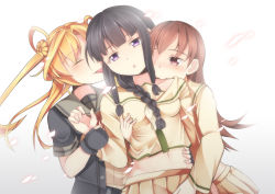 10s 3girls abukuma_(kancolle) alternate_eye_color biting black_gloves black_hair blonde_hair blunt_bangs blush braid breasts brown_eyes brown_hair buttons closed_eyes double_bun fingerless_gloves girl_sandwich gloves hair_between_eyes hair_bun hair_rings hand_on_breast kantai_collection kitakami_(kancolle) licking long_hair long_sleeves multiple_girls navel ooi_(kancolle) open_mouth petals pleated_skirt purple_eyes remodel_(kantai_collection) sandwiched school_uniform serafuku short_sleeves simple_background skirt small_breasts tongue tongue_out twintails white_background yasume_yukito yuri rating:Questionable score:6 user:danbooru