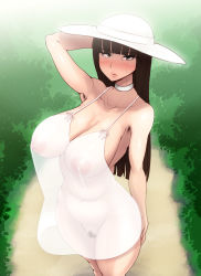 10s 1girl abubu arm_up armpit_hair armpits ass bare_shoulders blunt_bangs blush breasts brown_eyes brown_hair choker cleavage covered_erect_nipples curvy dress female_focus female_pubic_hair full-face_blush functionally_nude fupa girls_und_panzer hat large_breasts legs_together linea_alba long_hair looking_at_viewer mature_female nipples nishizumi_shiho no_bra no_panties nose_blush outdoors pubic_hair puffy_areolae pussy sagging_breasts see-through short_dress sideboob sleeveless sleeveless_dress solo standing sun_hat sundress sweatdrop thick_thighs thighs uncensored white_choker white_dress white_hat wide_hips rating:Explicit score:400 user:hungo