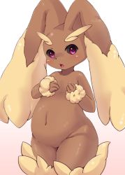  :o artist_request blush brown_hair covering_privates covering_breasts creatures_(company) fat flat_chest game_freak gen_4_pokemon looking_at_viewer lopunny navel nintendo pink_eyes plump pokemon pokemon_(creature) purple_eyes rabbit_ears thick_thighs thighs  rating:Sensitive score:26 user:Juni221