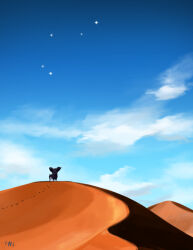  2014 aoi_(dizzy) cloud desert dog footprints iggy_(jojo) jojo_no_kimyou_na_bouken looking_up no_humans sand_dune sky solo star_(sky) stardust_crusaders translated 