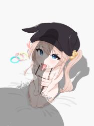  1boy 1girl animal_ears animal_hair_ornament bear_hair_ornament bikini black_bikini black_hat black_survival blonde_hair blue_eyes blush breasts cabbie_hat collarbone dooooooojin eternal_return:_black_survival fake_animal_ears hair_between_eyes hair_ornament hands_on_own_knees hat heart kneeling leni_(black_survival) loli long_hair looking_at_viewer looking_up micro_bikini mole mole_on_thigh navel on_bed open_mouth penis_shadow rabbit_ears saliva shadow side_ponytail small_breasts solo stray_pubic_hair swimsuit tongue tongue_out 