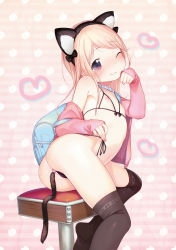 1girl ;3 anal anal_beads anal_object_insertion anal_tail animal_ears ass backpack bag bikini blonde_hair blush bra breastless_clothes butt_plug cameltoe cat_ears cat_tail cleft_of_venus collar cupless_bra fake_tail feet flat_chest henreader highres loli long_sleeves navel nipples object_insertion off_shoulder one_eye_closed randoseru sex_toy sitting sleeves_past_wrists solo swimsuit tail thighhighs underwear wink rating:Explicit score:471 user:danbooru