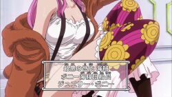  10s 1girl 2019 age_regression aged_down animated boots breast_expansion breasts brown_footwear brown_jacket cleavage hat jacket jewelry_bonney large_breasts lipstick long_hair makeup midriff one_piece one_piece_treasure_cruise piercing pink_hair purple_eyes shirt sitting solo sound tagme teeth transformation video white_shirt 