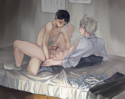 10s 2boys age_difference anal bed bedroom blush bottomless haikyuu!! kageyama_tobio male_focus male_penetrated multiple_boys penis shota size_difference smaller_dominant socks steam sugawara_koushi sweat topless_male undressing yaoi rating:Explicit score:70 user:harucho
