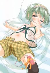  1girl blush clenched_teeth copyright_request flat_chest green_hair highres inuburo loli looking_at_viewer ribbon sex_toy solo source_request tears teeth vibrator  rating:Explicit score:40 user:babyluv