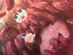  1girl ayafumi_(marunomi) brown_hair crying crying_with_eyes_open cum cum_in_pussy kso loli long_hair marunomi pussy rape restrained tears tentacles vaginal vore 
