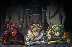  3boys 3girls angela_(doodlepoodle) armor lip_biting blonde_hair blue_eyes blush boots bottomless brown_eyes clothes_lift colored_skin cup doggystyle doodlepoodle dungeons_&amp;_dragons elbow_gloves elf eriawynn fantasy female_knight freckles gauntlets gloves glowing glowing_eyes green_hair group_sex half-orc horns looking_at_viewer mug multiple_boys multiple_girls orc orgy paladin pointy_ears purple_hair red_skin redwen scale_armor sex sex_from_behind skirt skirt_lift tales_from_the_tables thigh_boots thighhighs tiefling  rating:Explicit score:136 user:Jonster