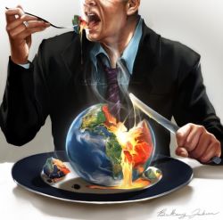 earth_(planet) eating epic food fork formal knife liol lava planet plate satire social_commentary rating:Sensitive score:2 user:danbooru