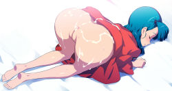 1girl aftersex all_fours anus ass barefoot bed blush bulma censored clothes_lift cum cum_on_ass cum_on_body cum_on_lower_body dragon_ball dragon_ball_(classic) dress dress_lift closed_eyes feet from_behind green_hair highres legs long_hair no_panties pussy quadrastate side_ponytail sleep_molestation sleeping soles solo thighs toes top-down_bottom-up rating:Explicit score:217 user:Ynyswydryn