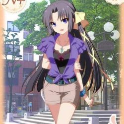  1girl black_hair breasts jewelry kurugaya_yuiko large_breasts little_busters! long_hair lowres necklace open_mouth outdoors purple_eyes ribbon  rating:Sensitive score:11 user:Amphryxia