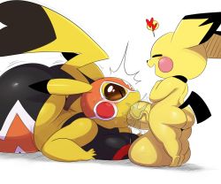  1boy 1girl ass back blush breasts brown_eyes closed_eyes clothed_female_nude_male constricted_pupils cosplay_pikachu creatures_(company) eric_lowery fellatio furry game_freak gen_1_pokemon gen_2_pokemon happy_sex heart heart_tail hetero highres huge_ass huge_penis huge_testicles large_breasts lying mask nintendo nude oral penis pichu pikachu pikachu_libre pokemon pokemon_(creature) precum saliva shortstack size_difference slit_pupils spoken_heart super_smash_bros. tail tears testicles thick_thighs thighs tiptoes uncensored veins veiny_penis white_background wide_hips  rating:Explicit score:86 user:ComboBreaking