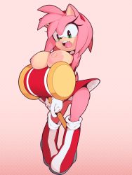 1girl absurdres amy_rose bare_shoulders breasts cameltoe cleft_of_venus covered_erect_nipples dress gloves green_eyes hairband hammer highres huge_breasts jewelry mystical_(plantpenetrator) nipples open_mouth panties pink_hair ring sega shiny_skin sideboob skirt solo sonic_(series) tail underwear upskirt  rating:Questionable score:130 user:Vardigiil