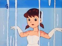  1girl animated animated_gif breasts brown_hair dissolving_clothes doraemon dress female_focus loli lowres minamoto_shizuka nipples nude official_art panicking short_hair small_breasts surprised uncensored  rating:Questionable score:72 user:T&iacute;o_Yayo
