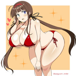 1girl bare_shoulders bent_over bikini breasts collarbone highres large_breasts ryoubi_(senran_kagura) senran_kagura solo standing swimsuit