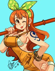  1girl nami_(one_piece) one_eye_closed one_piece solo tongue wink 