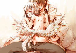  1boy 1girl ass bad_id bad_pixiv_id clothed_male_nude_female collar cum cum_in_pussy elbow_gloves flat_chest gloves hetero kajiya_(kindergarten21) kaziya lace lace-trimmed_legwear lace_trim loli looking_back low_wings nude open_fly original penis pussy saliva sex short_hair straddling thighhighs vaginal wings  rating:Explicit score:37 user:danbooru