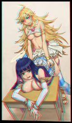  10s 2girls anaglyph bent_over blonde_hair blue_eyes blue_hair blue_panties blush bow breast_press breasts bridal_gauntlets clothes_lift desk doggystyle dress earrings green_eyes hair_bow halo heart highres implied_futanari incest jewelry large_breasts long_hair midriff multicolored_hair multiple_girls nail_polish navel nipples open_mouth panties panties_around_leg panty_&amp;_stocking_with_garterbelt panty_(psg) pink_hair pink_panties school_desk sex sex_from_behind shirt_lift siblings sisters skirt speh stocking_(psg) striped_clothes striped_legwear striped_panties thighhighs torso_grab two-tone_hair underwear very_long_hair white_panties yuri  rating:Explicit score:116 user:OpenAir