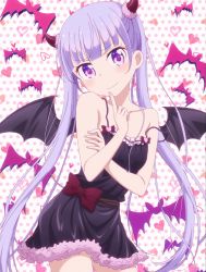  10s absurdres bat_wings bow highres horns lingerie loose_strap new_game! purple_eyes silver_hair suzukaze_aoba twintails underwear wings  rating:Sensitive score:23 user:hououin_kyouma