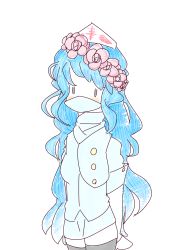  1girl blue_hair cure-chan female_focus hat head_wreath highres long_hair mouth_mask nurse nurse_cap original personification plant simple_background skirt solo surgical_mask thighhighs white_background zettai_ryouiki  rating:Sensitive score:1 user:waro