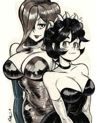  2018 2girls alex_ahad bare_shoulders breasts cleavage dress elbow_gloves filia_(skullgirls) gloves highres large_breasts long_hair multiple_girls parasoul_(skullgirls) samson_(skullgirls) skullgirls tagme  rating:Questionable score:27 user:LT634738468
