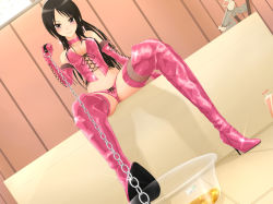 1girl bare_shoulders bathroom bathtub bdsm black_hair blush bondage_outfit boots bowl breasts chain choker cleavage corset dominatrix earrings elbow_gloves femdom from_below gloves hairband high_heel_boots high_heels jewelry leash legs lingerie long_hair looking_at_viewer looking_down midriff navel necklace nm_(tshell2761) original panties pee peeing pendant pink_eyes pink_footwear pink_gloves pink_thighhighs pov purple_eyes shiny_clothes shoes sitting smile solo spread_legs thigh_boots thighhighs underwear viewer_on_leash rating:Questionable score:205 user:n00kl
