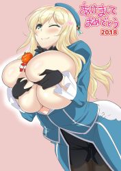 10s 1girl atago_(kancolle) blonde_hair breasts hat highres huge_breasts kantai_collection long_hair solo sumemako rating:Questionable score:21 user:leejunne