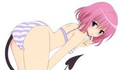  10s 1girl ass blush bra breasts demon_tail female_focus highres momo_velia_deviluke panties pink_hair purple_eyes simple_background solo tail to_love-ru to_love-ru_darkness underwear white_background  rating:Questionable score:44 user:GMedal