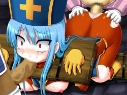 1girl anal ass ass_juice bdsm blue_hair blush bodysuit bondage boots bound bound_feet censored chunsoft double_penetration dragon_quest dragon_quest_iii enix covered_erect_nipples closed_eyes fellatio fucked_silly gloves group_sex hat latex long_hair mosaic_censoring multiple_boys multiple_penetration nipples oral penis pillory priest_(dq3) rape red_eyes sex sex_from_behind spitroast stocks sweat tears torn_clothes trubka rating:Explicit score:47 user:Tollhouse