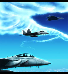 aircraft airplane commentary drop_tank f-15 f-15e flying jet letterboxed military monster no_humans onibi_(foxhound4185) original pilot sky traditional_youkai vehicle_focus rating:General score:6 user:danbooru